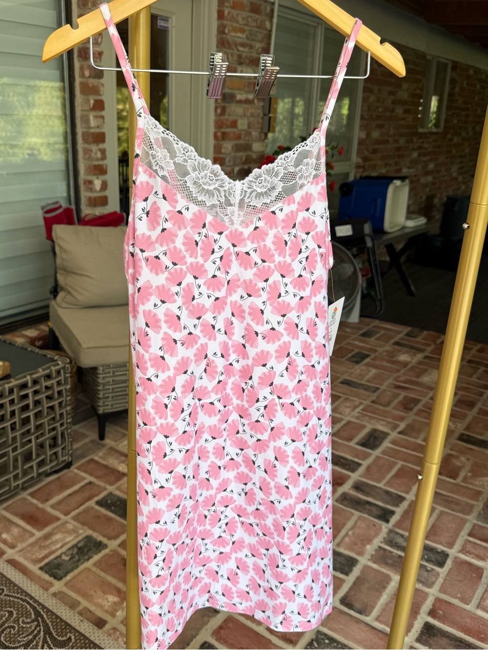 NWT Joyspun Pink Floral Lace Trim Nightgown S